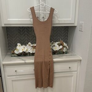 Windsor Tan Midi Dress with Button Accents